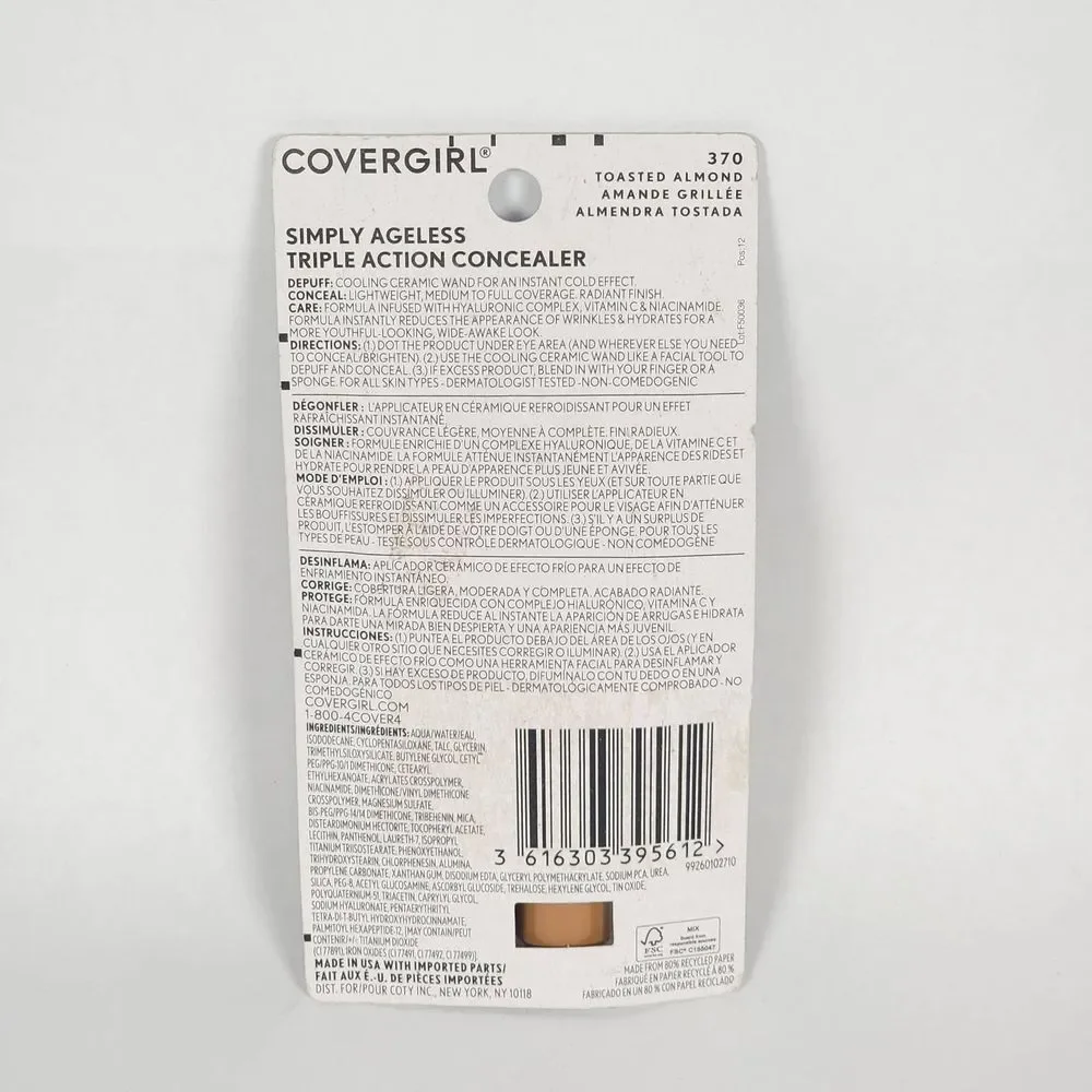 (2) Covergirl Simply Ageless Triple Action Concealer 370‎ Toasted Almond NEW